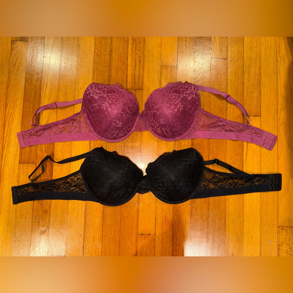 Juicy Couture Black and Purple Lace Bra Set